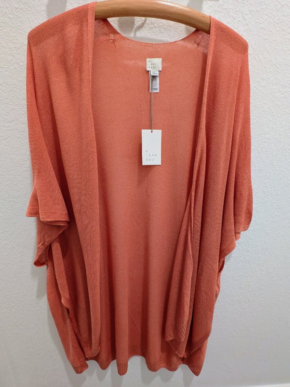 A New Day Kimono Open Front Cardigan OS Coral Peach Lightweight Drape NWT